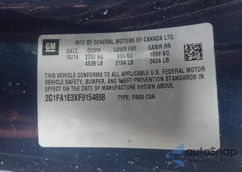 2015 Chevrolet Camaro 1Ls from USA, damaged, VIN 2G1FA1E3XF9154898